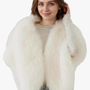 Women Elegant Faux Fur Gown Shawl Flurry Collar Warm Cover Up Fashion Wrap for Bride Wedding Party (White)