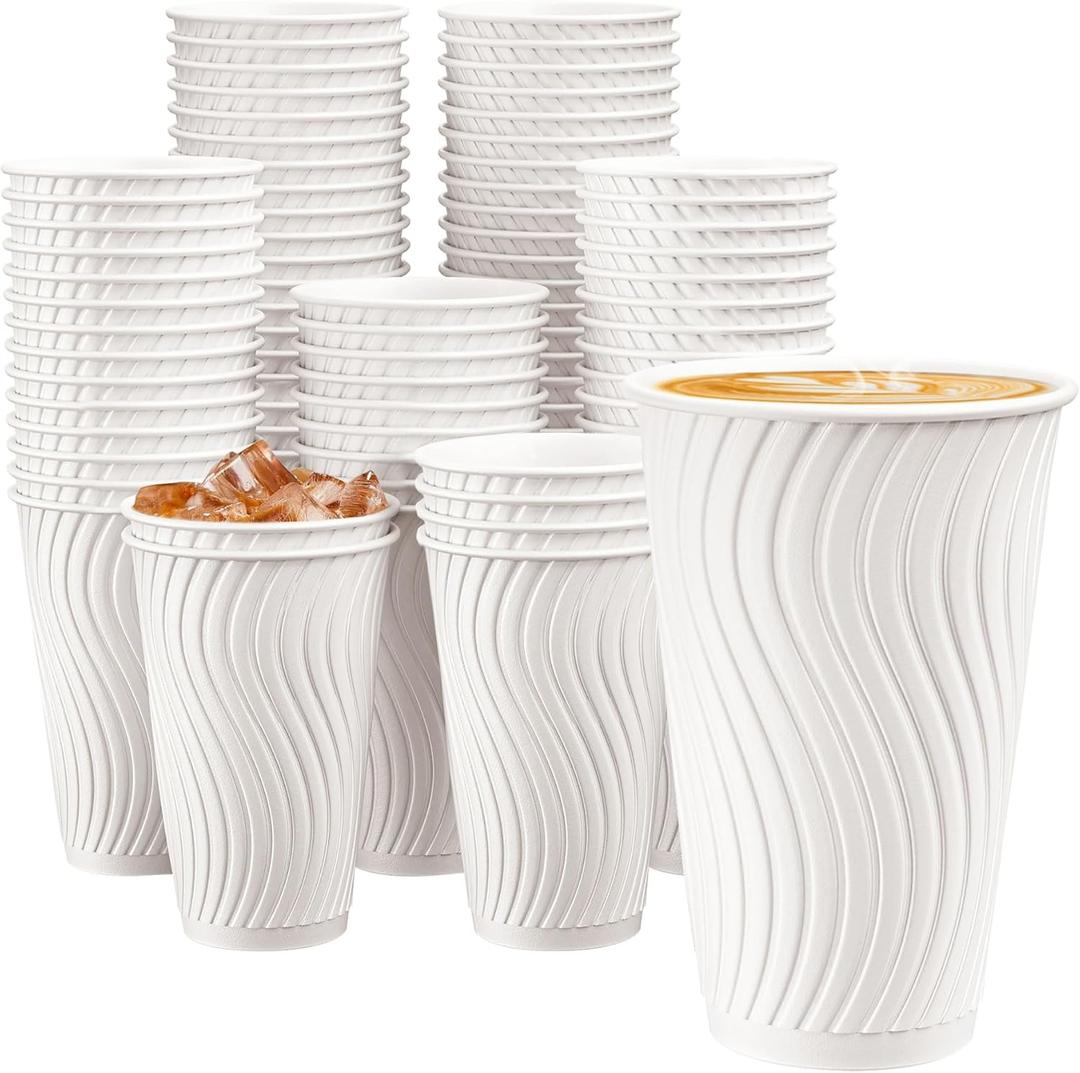 Dispoable Coffee Cups 16 oz 90 Pack, Heavy Duty Paper Coffee Cups 16 oz Insulated Hot Paper Cup for Hot Chocolate, Tea, Office, Wedding, White