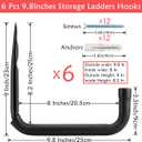 Garage Storage Ladders Hooks, 6 Pack Heavy Duty Utility Hanger, 9.8IN Wall Mount Rack Safely Holds 50 Pounds