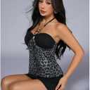 Verdusa Women's Leopard Halter Mini Dress Y2k Western Bodycon Dresses Country Concert Outfits (Black, XS)