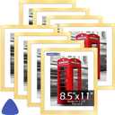 8.5x11 Picture Frame Set of 8, Gold Photo Frames for Gallery Wall Mounting, Display Pictures 6x8 with Mat or 8.5 by 11 Without, Certificate Frame with Plexiglass for Home Office Wall Decor