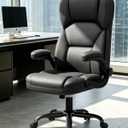 Brick Attic Leather Office Chair with Flip Up Arms, 360 Swivel Ergonomic Desk Chair with Wheels, Adjustable Height Computer Chair with Padded Seat for Home Office, Study,Gaming Room, Black