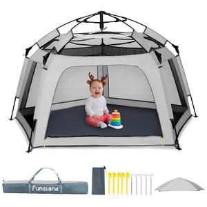 Baby Playpen Pop-up Tent - Outdoor & Indoor Play Tent for Beach with Canopy Travel Bag Portable Play Yard for Babies & Toddlers (Gray)