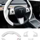 Uxcer Carbon Fiber Steering Wheel Cover & ABS Wrap Kit for Tesla Model 3 / Y Accessories White