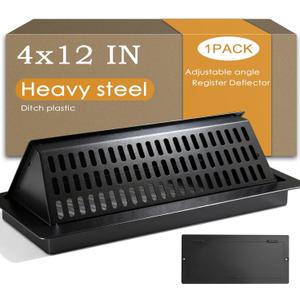 4x12 Floor Register and Vent Deflector Combo, Solid Steel 2-in-1 Floor Vent Cover, Tool-Free Drop-in Fit, Adjustable for Draft-Free Comfort, Matte Black Air Vent for Home Floor, 1 Pack