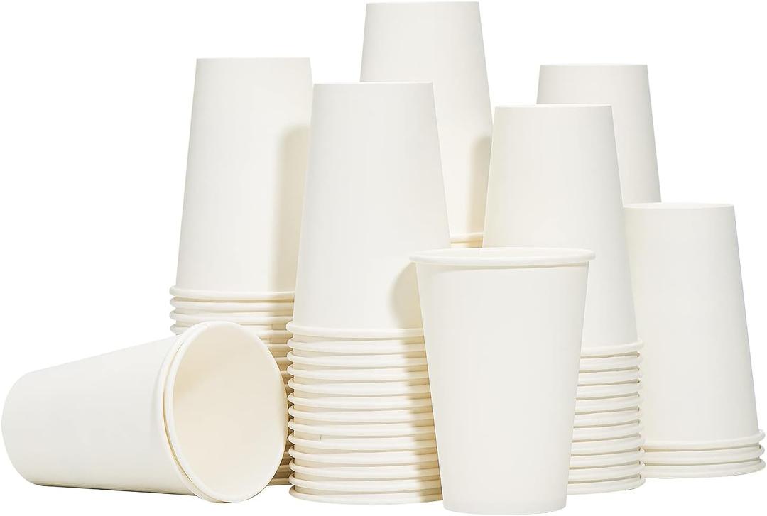 RACETOP Hot Paper Coffee Cups 12 oz [300 Pack], Disposable Coffee Cups 12 oz, Upgraded Weight Of Paper, White, 12 oz White Solid