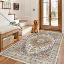 Madane Area Rug 3x5, Washable Vintage Entryway Rugs for Bedroom Non Slip Indoor Kitchen Runner for Living Room Laundry Room Playroom Soft Non-Slip Floor Carpets, Turmeric/Grey