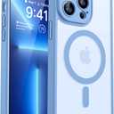 CANSHN Magnetic Compatible with iPhone 13 Pro Max Case, Upgraded [Full Camera Protection] [Compatible with Magsafe] [Translucent Matte] Shockproof Protective Phone Case Cover 6.7 Inch - Light Blue