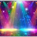 Fabric 7x5ft Disco Rainbow Stage 70s 80s 90s Backdrop Vintage Lights Photography Background Rock Music Club Neon Glow Party Decorations Photo Banner