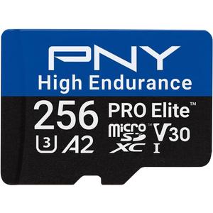 PNY 256GB PRO Elite High Endurance C10 U3 V30 A2 microSDXC  Up to 68.8K Continuous Recording Hours, Up to 100/90MB/s Read/Write, 4K UHD, Full HD, UHS-I, Surveillance, Home Security, Dash Cam