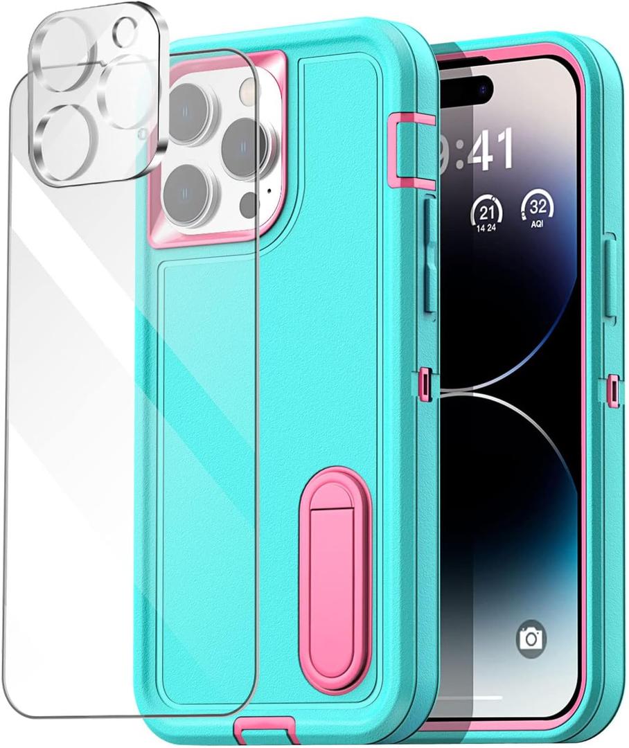 AICase for iPhone 14 Pro Max Case Built-in Stand with Glass Screen Protector+Camera Lens,Heavy Duty Drop Protection Full Body Rugged Shockproof Military Protective Tough Durable 6.7"_3