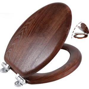 Angel Shield Elongated Wood Toilet Seat with Quiet Close,Easy Clean,Quick-Release Hinges(Elongated,Dark Walnut)