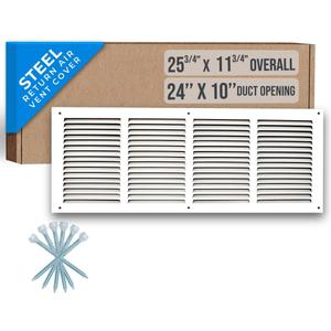 Fits 24x10 Duct Opening | Steel Return Air Grille by Handua | Vent Cover Grill for Sidewall and Ceiling | White | HVAC Cold Air Intake Grille | Outer Dimensions: 25.75"W X 11.75"