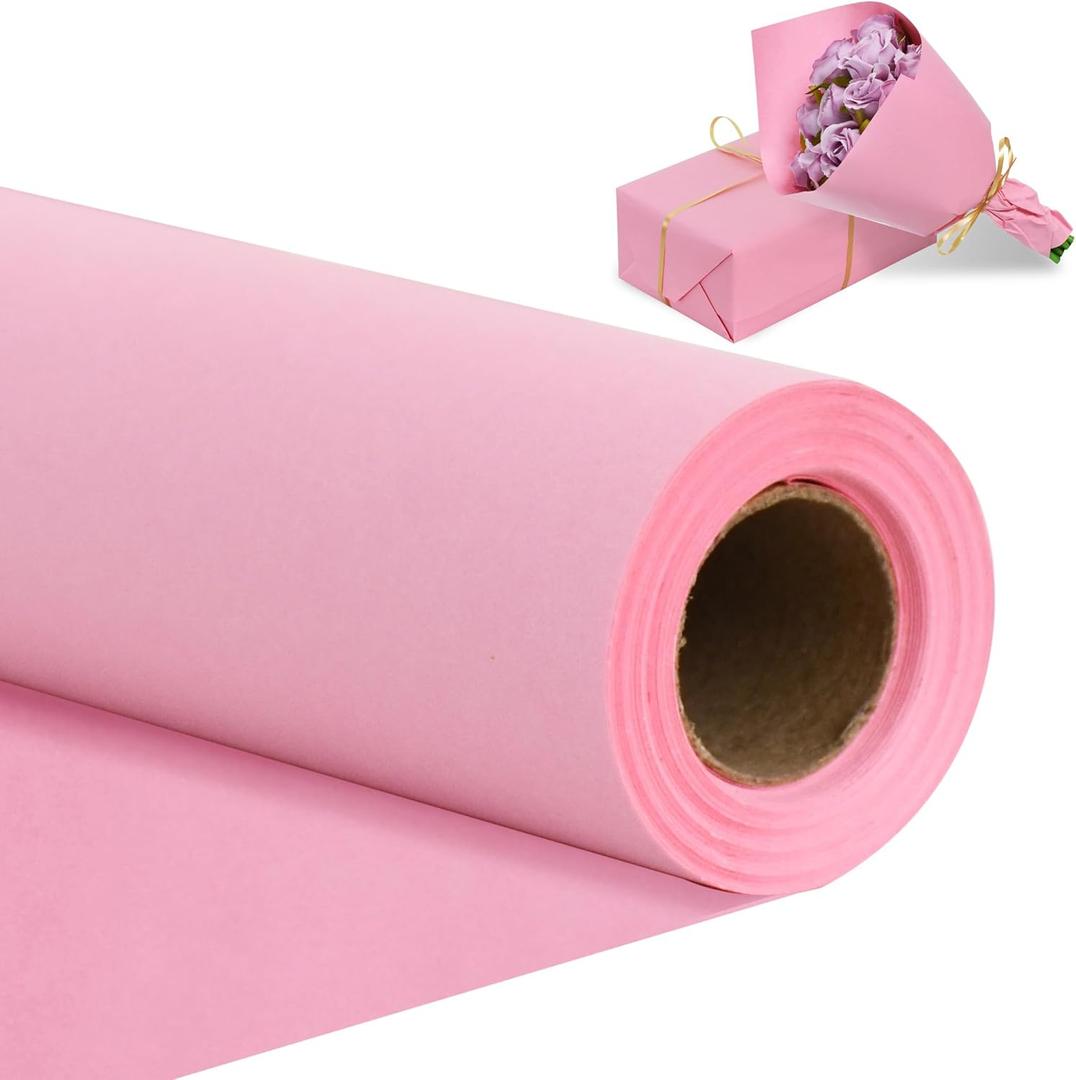 2 x BEISHIDA Dark Pink Gift Wrapping Paper Roll, 15in X 32ft Kraft Bulletin Board Paper Gift Wrap for Christmas Mother's Day Valentine's Day Graduation, Flower Wrap