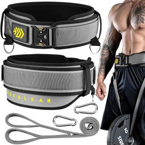 MANUEKLEAR 2-in-1 Weightlifting Belt & Dip Belt with 36.7 IN Rope, Double-Layer Weight Lifting Belts, Powerlifting Gym Weighted Belt for Pull Up Squat (Sleek Grey)