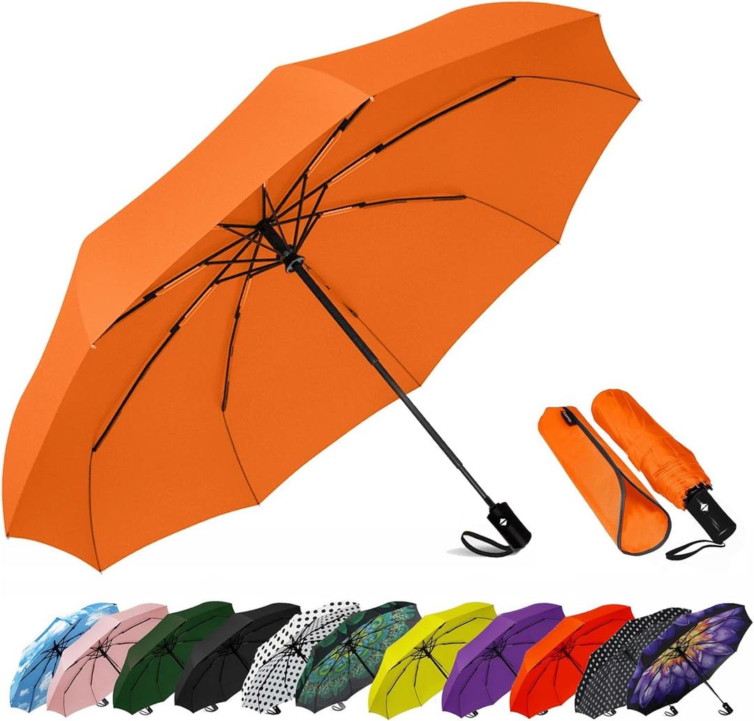 SIEPASA Windproof Travel Compact Umbrella-Automatic Umbrellas for Rain-Compact Folding Umbrella, Travel Umbrella Compact, Small Portable Windproof Umbrellas for Men Women Teenage. (Orange) (42 Inch-1 Pack)