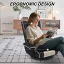 Ergonomic Gaming Chair, 6-Position Reclining Sofa Bed with Lumbar Support, Foldable Floor Lounger with Thick Cushion, Armrests & Side Pockets for Reading, Gray/Beige