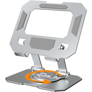Dual 360 Rotating Tablet Stand Holder for Desk with Carbon Steel Base, Table Tablet Support with Dual Rod Adjustable Compatible for iPad Pro 13 12 11 Air Mini 5 4 3 (Silver)