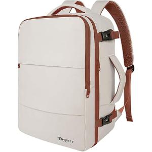Taygeer Backpack for Women, College Backpack with Laptop Compartment & Shoe Pouch, 40l Travel Laptop Mochila Carry On Luggage, Airline Approved Personal Item Bag for Weekender Gym Hiking, Khaki White