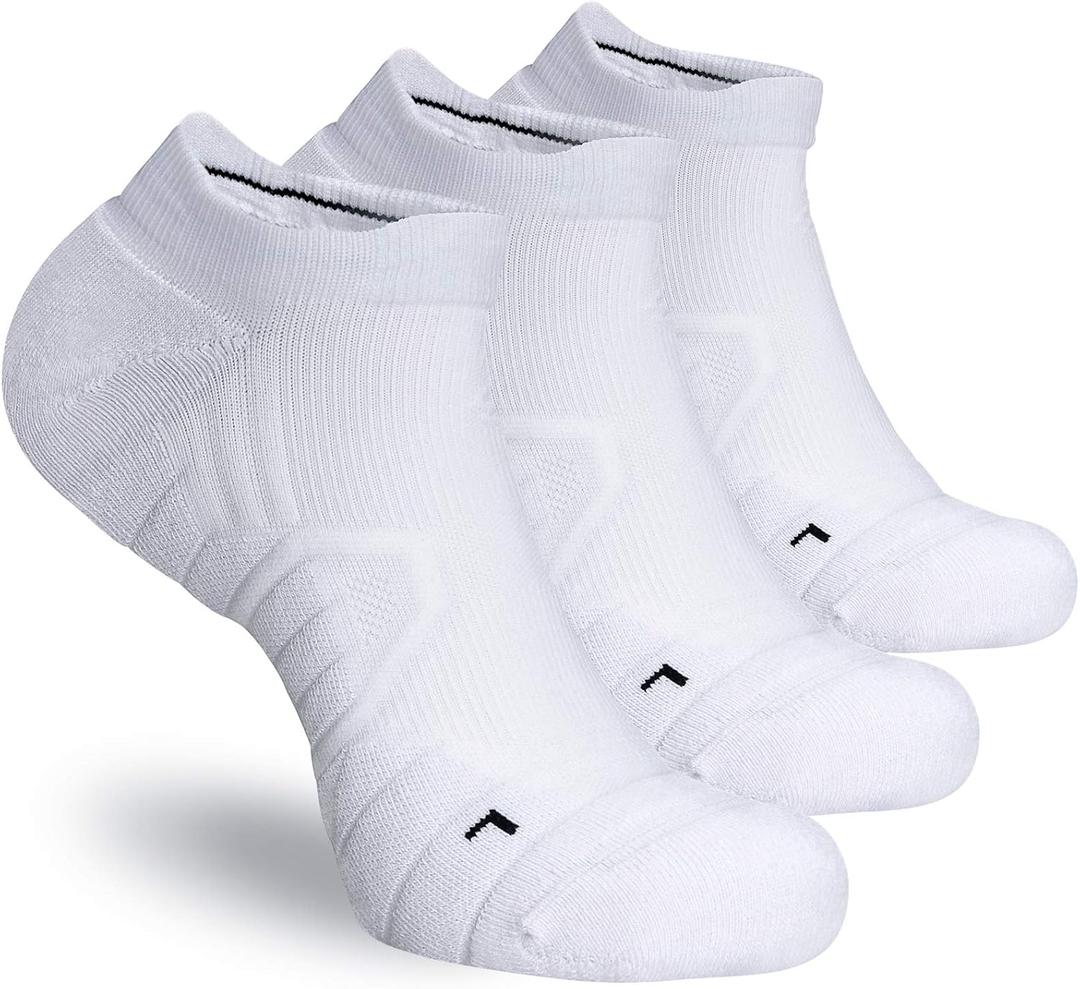 Hylaea Athletic Running Socks Cushion Padded Moisture Wicking Low Cut (Small, 3 Pairs White)