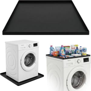 27x27 Inch Silicone Washing Machine Drain Pan Fits Compact Washers up to 3.5 cu. ft., Waterproof Leak Protection Mat, Anti-Vibration Floor Protector, Black