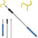Drapery Pull Rod,36 to 63Curtain Pull Wand Telescoping Pole Heavy Duty For Curtains Wand Stainless Steel Tubes Soft Sponge Handle Rod for Curtains Extension Pole LightweightBlue Handle