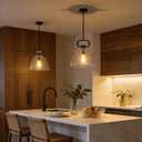 14'' Pendant Lights Kitchen Island, Black Glass Pendant Light Fixture | 1-Light Farmhouses Large Pendat Lights, Island Lighting for Kitchen Bedroom Dining Room, Adjustable Cord, E26