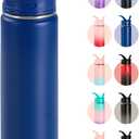 Fijinhom 24oz Insulated Stainless Steel Water Bottle with Straws, Double Wall Vacuum Insulated Bottles, Metal Thermo for Travel, Sports, Leak-Proof, BPA Free, Women & Men, Blue