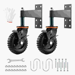 YeeJinHong 2 Pack 6 Inch Gate Wheel with Brake Heavy Duty Fence Wheel 360 Swivel, Spring Shock Absorption, 1000LB Capacity, All-Terrain Rubber Tire & Metal Bracket for Sliding Farm Garden Gates