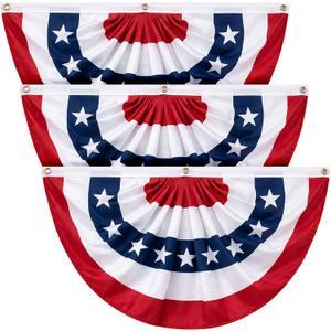 3x6 FT American Bunting Flags Outdoor, 4th of July Pleated Large Fan Flags, USA Patriotic Banner Decorations for 250th Anniversary, Outside Porch, Fence, Yard Garden, Red White and Blue Decor (3)
