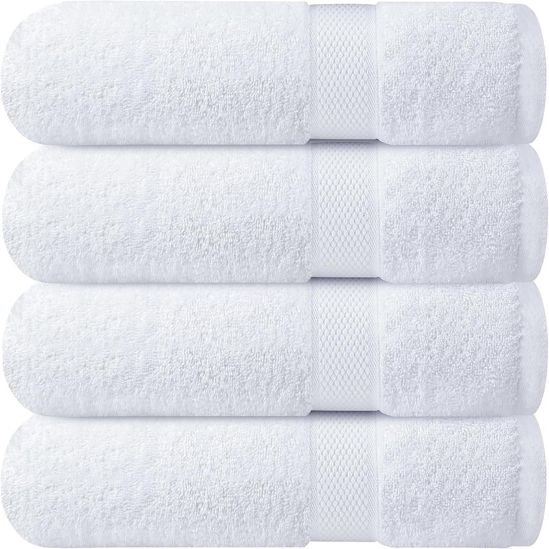 Infinitee Xclusives Luxury 100% Ring-Spun Cotton White Bath Towels Set of 4 (27x54 inches) Soft, Absorbent & Quick-Drying Towels for Bathroom, Gym, Spa & Hotel Use (Brilliant White, Bath Towels)