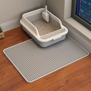 HCY&WLD Cat Litter Mat, 45x26/35x24/30x22/24x18 Inch Double Layer Cat Litter Box Mat, EVA Non-Slip, Waterproof Urine Proof Cat Litter Catcher Mat, Easy Clean Scatter Control , 24x18 Inch, Gray 