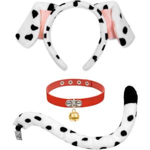 U-Goforst Dalmatian Ears Headband Tail - Costume Headwear for Women Halloween Puppy Dog Dress Up Costume, Black and White