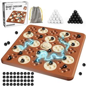 Magnetic Game Chess, Magnet Game, Magnetic Board Game for Kids Adults Family Games Night, 2 in 1 Multiplayer Magnet Chess Toy with 36 Stones & Connect-5-Piece Games, Magnet Chess Set Gift(Brown)