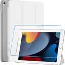 SUPFINE for 10.2 Inch iPad 9th Generation Case 2021, with [ Glass Screen Protector ]/ iPad 8th/7th Generation Case 2020/2019, Slim Stand Translucent Back Shell Cover, White