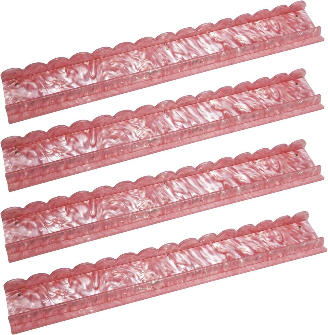 Pink Mahjong Racks with Magnetic Pushers, 4 Pack Acrylic American Mahjong Tile Racks with Scalloped Wave Edge Pusher, 20 Inch Glossy Tile Holders for Mahjong Lovers