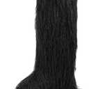 Valpeak Faux Fur Tall Furry Boots for Womens,Long Winter Boots for Girls,Mongolian Fluffy Boots for Kids Fuzzy Knee-High Boots (Black)