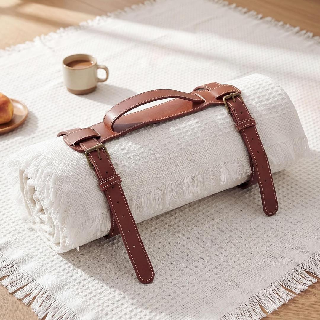 SmoothNovelty 2 in 1 Waterproof Picnic Blankets Outdoor Extra Large Blanket Foldable Double Layer Sandproof Beach Mat with Carry Strap for Camping Yard Lawn Park Beach Grass(White)