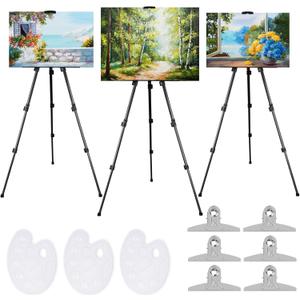 CONLI 3 Pack Art Painting Display Artist Easel Stand,Portable Metal Adjustable Easels for Painting,Max Height 16.53"- 62.99",Carry Bag for Painting,Party Posters,Wedding Signs- Black