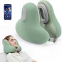 Travel Neck Pillow with Bluetooth Headset, Memory Foam Airplane Pillow for Head Support, Ergonomic Design Traveling Music Pillow for Home, Flight, Car with Adjustable Buckle and Drawstring Bag(Green)