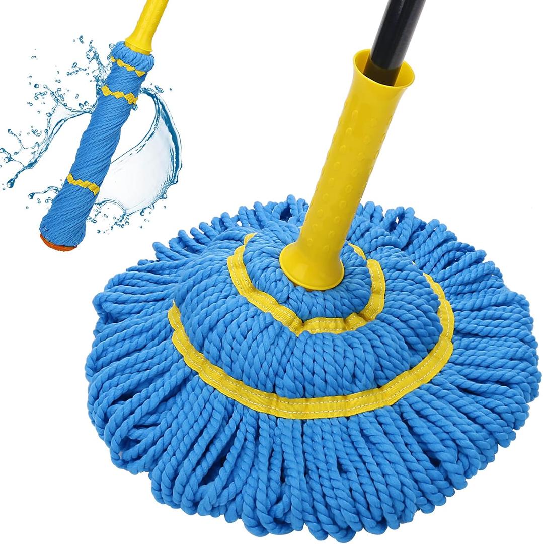 Self-Wringing Twist Mops for Floor Cleaning, Microfiber Floor mop with 57 " Long Handle, Easy Wringing Mop for Hardwood Commercial Household Clean (Blue)