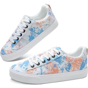 Obtaom Women's Canvas Sneakers Cute Lace up Fashion Sneaker Comfortable Skate Shoe for Lady Casual Tennis Flats(Blue, US7)