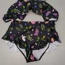 Womens 2 Piece Swimsuits with Cover Up 2 Pieces Bikini Set with Sarong High Waisted Bikini (Medium, Black Flower)