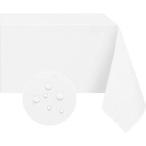 Softalker Rectangle Tablecloth, Waterproof & Stain Resistant Table Cloths Wrinkle Free Fabric Washable 210GSM Polyester Table Cover for Spring/Party/Outdoor - 70 x 120 inch,White