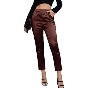Fakanhui Women's Satin Silky Dress Casual Elastic High Waist Stretch Elegant Pants Trousers XS