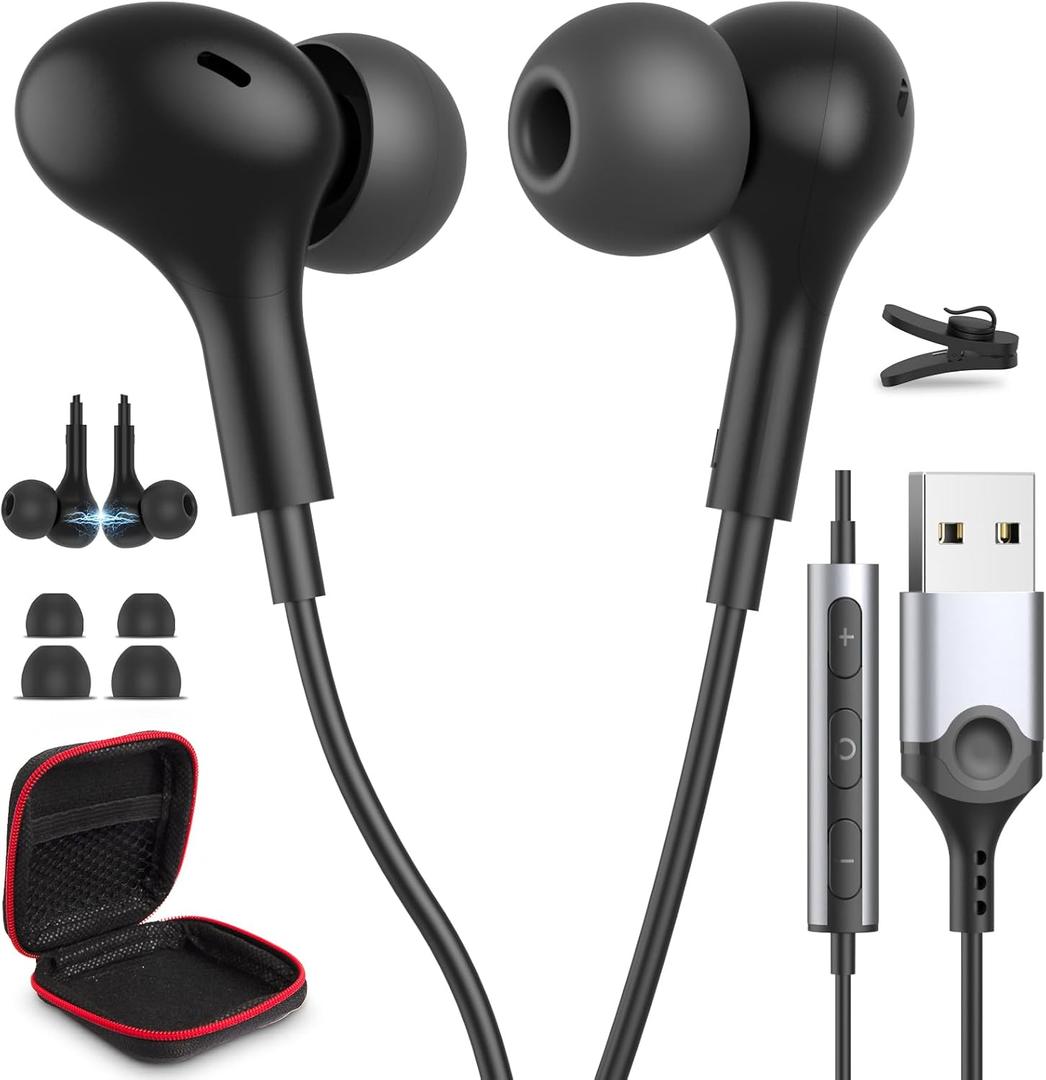 USB Headphones for PC Laptop Magnetic 7.5FT Wired Earbuds Computer Headset with Microphone Mute Volume Control Noise Canceling in Ear Eartips Corded Earphones for MacBook Pro Zoom Meetings Chromebook (Black)