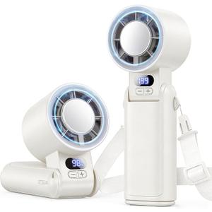 Portable Handheld Turbo Fan, 1-199 Speed Adjustable with LED Display, High-Power Motor, Rechargeable Battery, 4 IN 1 Pocket Design Mini Fans for Indoor/Outdoor/Travel/Work, White