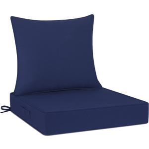 Cozyide Outdoor Chair Cushions 24x24, Washable Patio Furniture Cushions with Removable Cover, Waterproof Outdoor Deep Seat Cushion Set with Non-Slip Ties and Handle, Navy