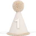 Boho First Birthday Hat-Natural 1st Birthday Boho Decorations,One Birthday Costume Headwear,Cake Smash Photo Prop (Beige)