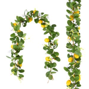 U'Artlines 2Pcs Total 11 Ft Artificial Lemon Garland Spring Summer Faux Fruit Vine Garlands with Greenery for Door Wall Mantle Wedding Party Table Decorations (5.7 Ft)